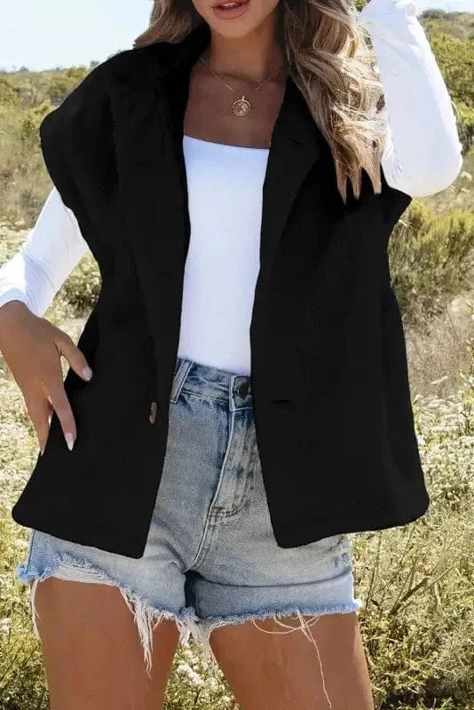 Sherpa Vests Stand Collar Sherpa Vest - Black