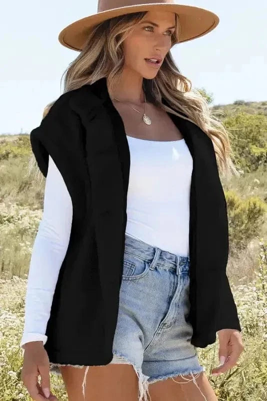 Sherpa Vests Stand Collar Sherpa Vest - Black