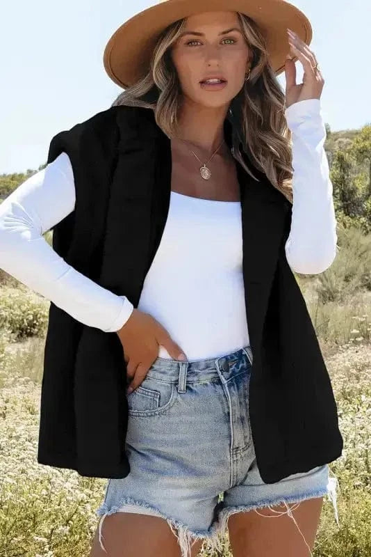 Sherpa Vests Stand Collar Sherpa Vest - Black