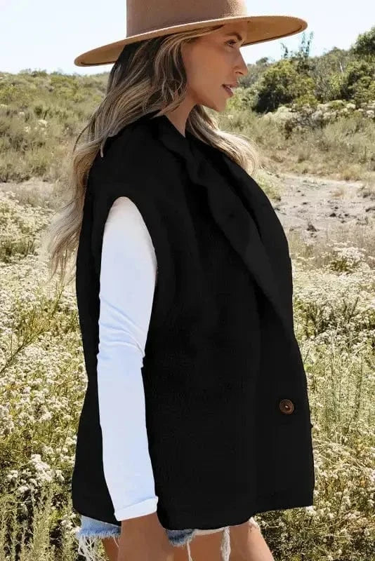 Sherpa Vests Stand Collar Sherpa Vest - Black
