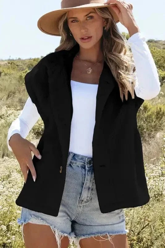 Sherpa Vests Stand Collar Sherpa Vest - Black