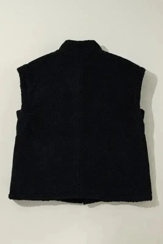 Sherpa Vests Stand Collar Sherpa Vest - Black