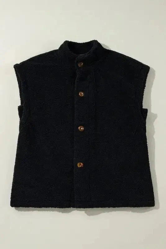 Sherpa Vests Stand Collar Sherpa Vest - Black