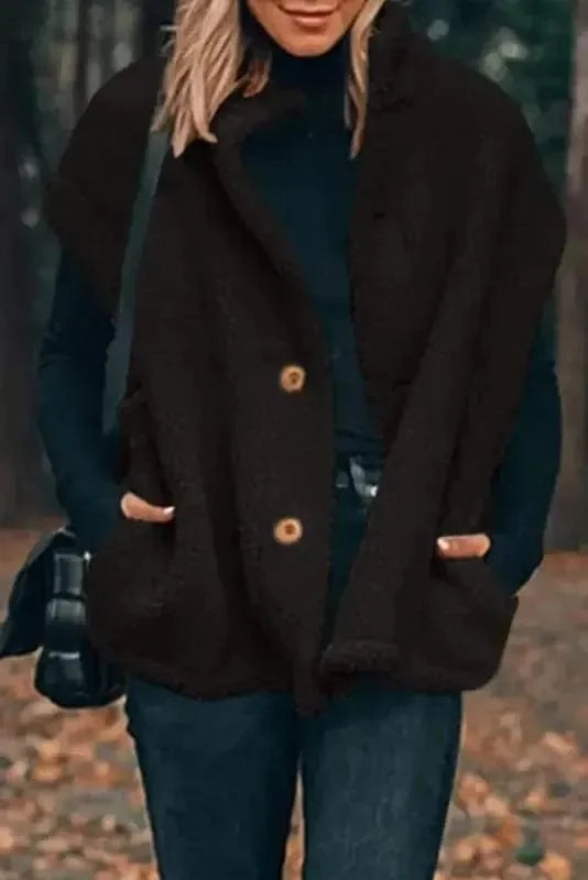 Sherpa Vests Stand Collar Sherpa Vest - Black