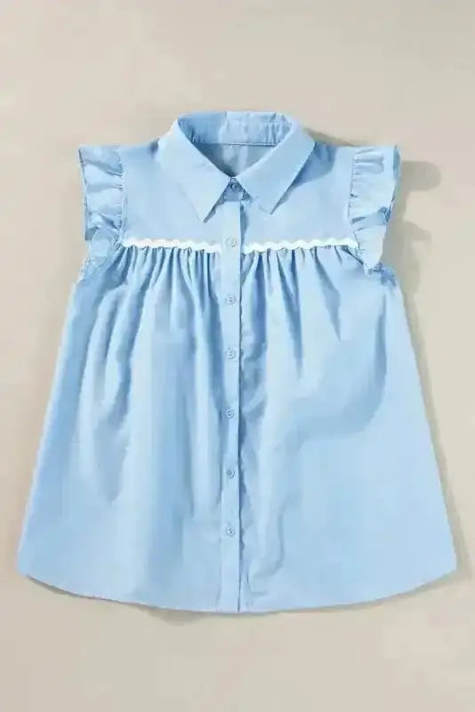Azure Blue Ruffle Sleeve Colour Block Blouse Women UK styled as a bold party occasion outfit — Fashionfitz