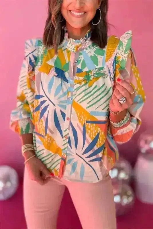 Shirts Beige / S / 100%Polyester Ruffle Reverie Shirt