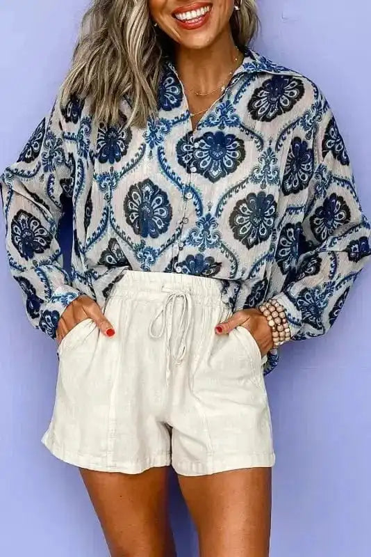 Shirts Blue / S / 100%Polyester Tribal Chic Loose Shirt