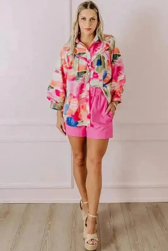 Shirts Boho Abstract Puff Sleeve Shirt