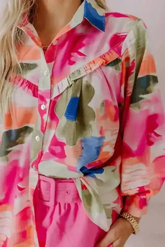 Shirts Boho Abstract Puff Sleeve Shirt