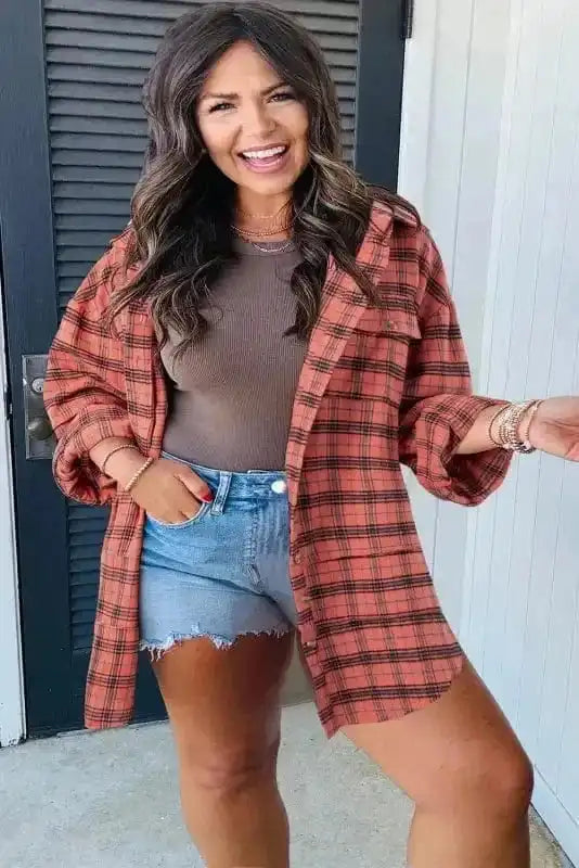 Shirts Boho Plaid Split Tail Shirt