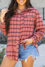 Shirts Boho Plaid Split Tail Shirt
