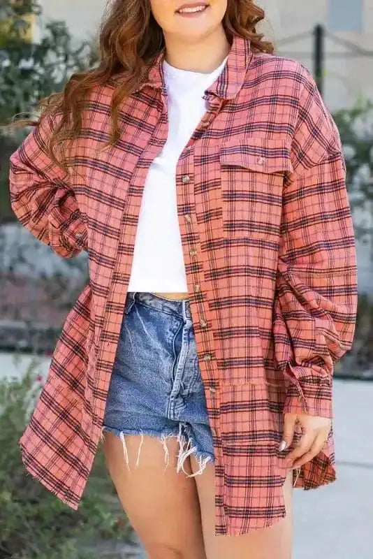 Shirts Boho Plaid Split Tail Shirt