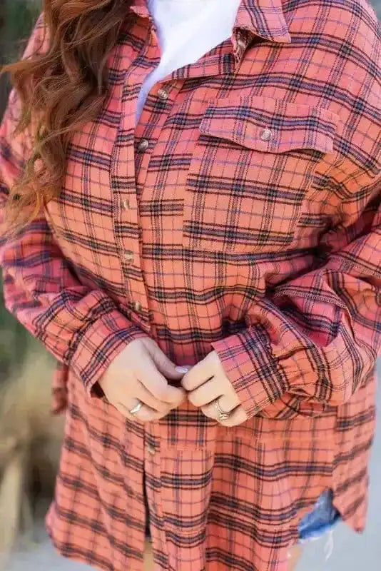 Shirts Boho Plaid Split Tail Shirt