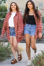 Shirts Boho Plaid Split Tail Shirt