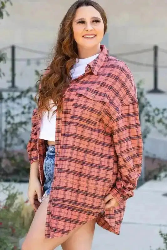 Shirts Boho Plaid Split Tail Shirt