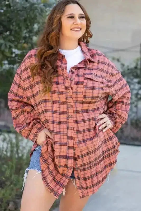 Shirts Boho Plaid Split Tail Shirt