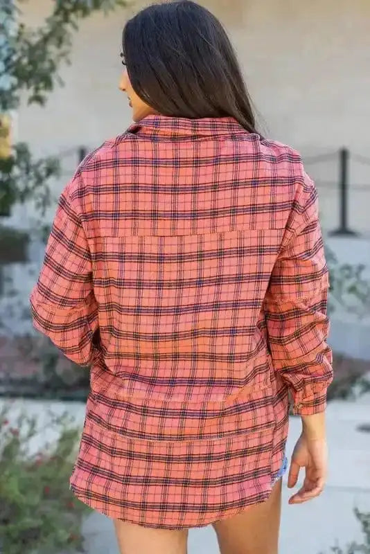 Shirts Boho Plaid Split Tail Shirt