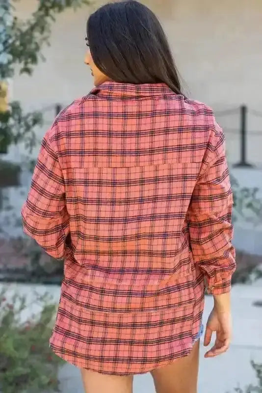 Shirts Boho Plaid Split Tail Shirt