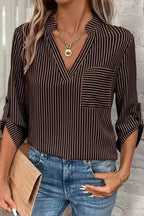 Shirts Brown Stripe / S / 59%Polyester+41%Cotton Classic Stripe Roll-Up Shirt