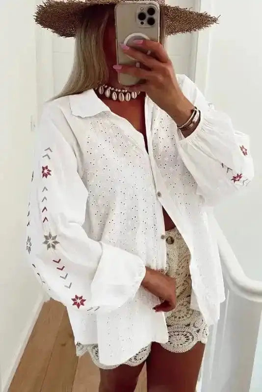 Shirts Embroidered Bloom Puff Shirt