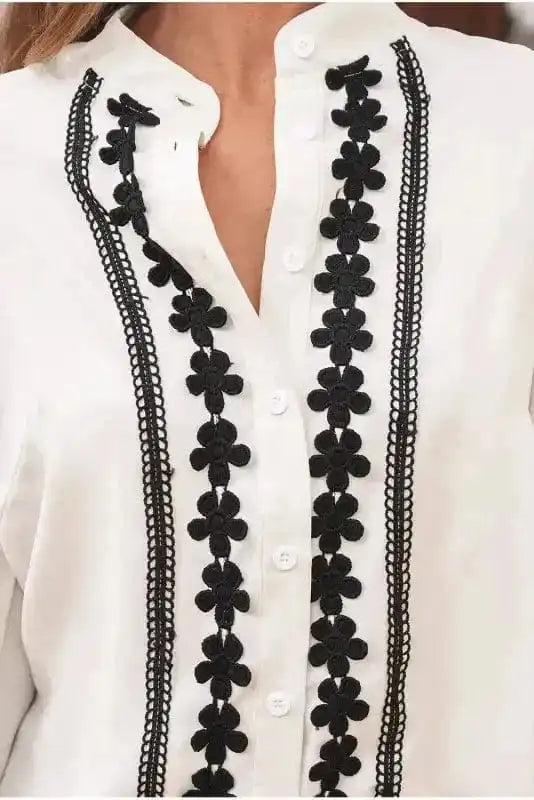 Shirts Embroidered Stand Neck Shirt - Off White