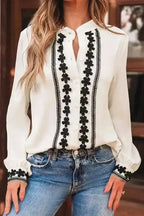 Shirts Embroidered Stand Neck Shirt - Off White