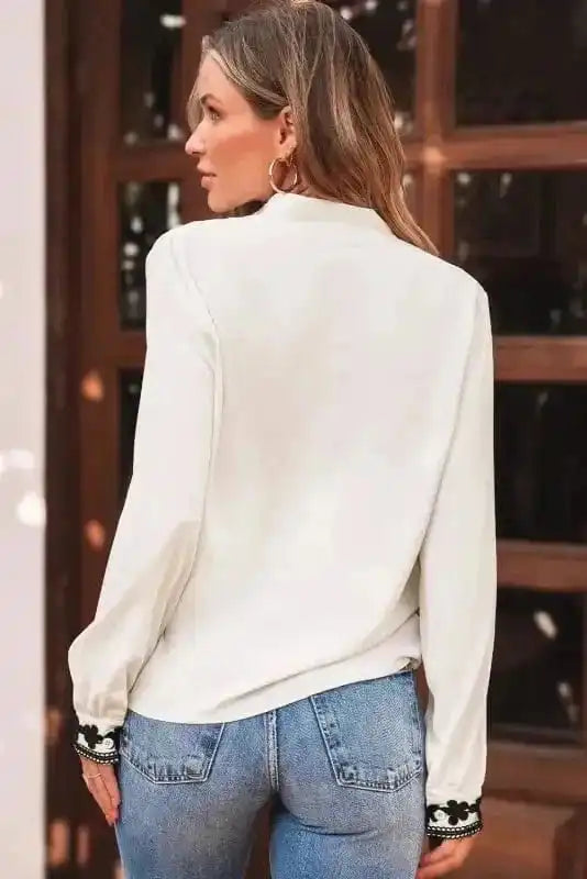 Shirts Embroidered Stand Neck Shirt - Off White