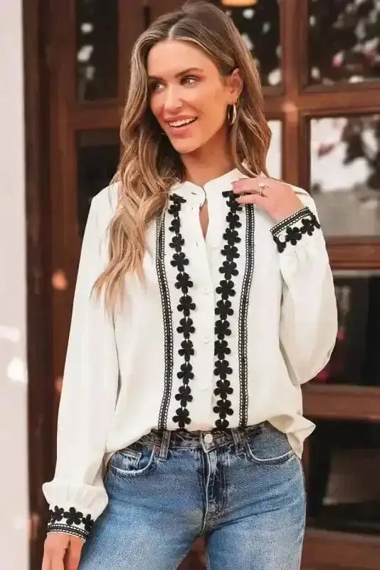 Shirts Embroidered Stand Neck Shirt - Off White