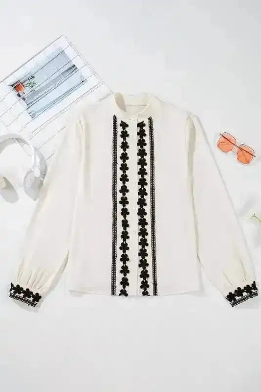 Shirts Embroidered Stand Neck Shirt - Off White