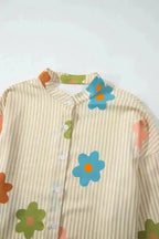 Shirts Floral Striped Loose Fit Shirt