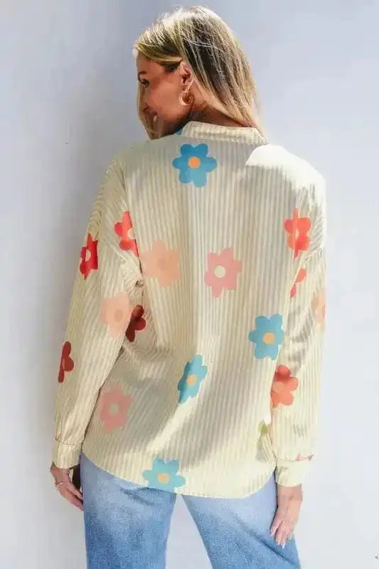 Shirts Floral Striped Loose Fit Shirt