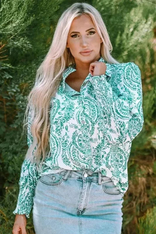 Shirts Green / S / 100%Polyester Relaxed Paisley Pattern Shirt