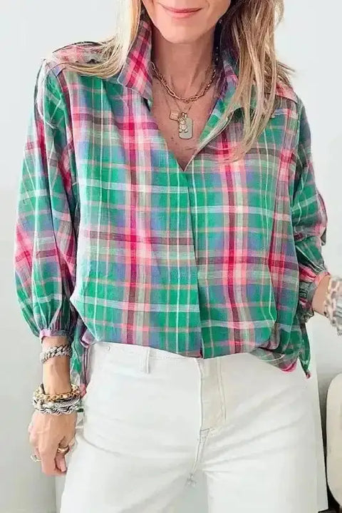 Green plaid comfort smart casual shirt front view — Fashionfitz UK