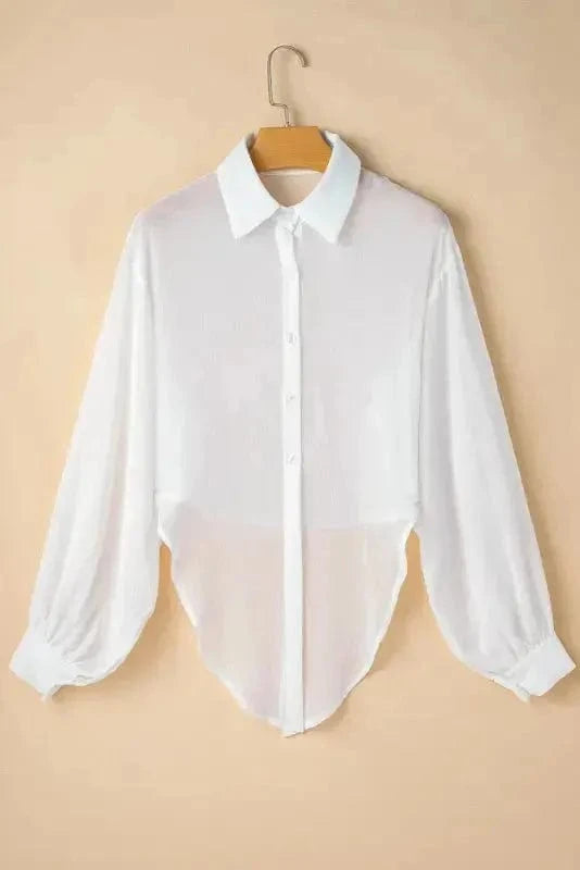 Shirts Knotted Front Loose Fit Sheer Shirt