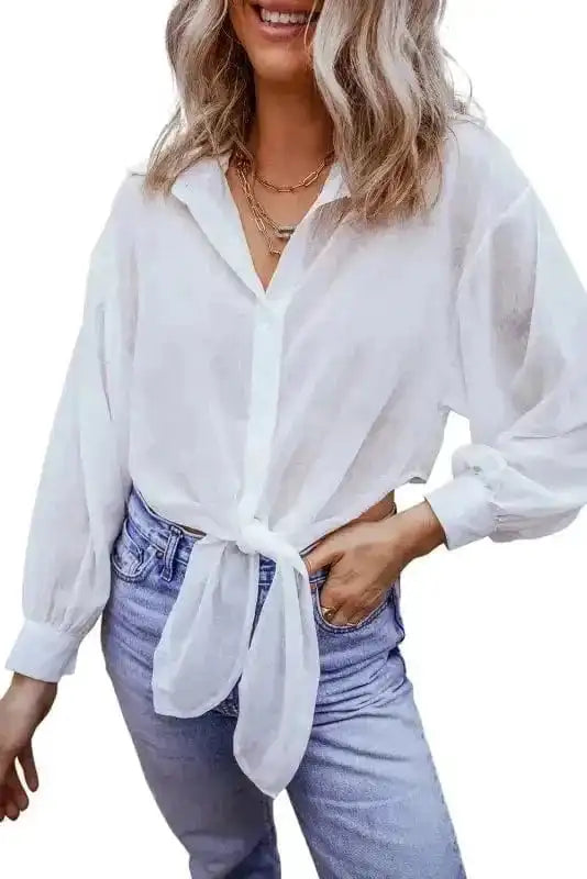 Shirts Knotted Front Loose Fit Sheer Shirt