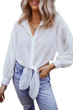 Shirts Knotted Front Loose Fit Sheer Shirt