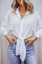 Shirts Knotted Front Loose Fit Sheer Shirt