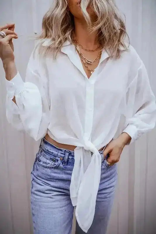 Shirts Knotted Front Loose Fit Sheer Shirt
