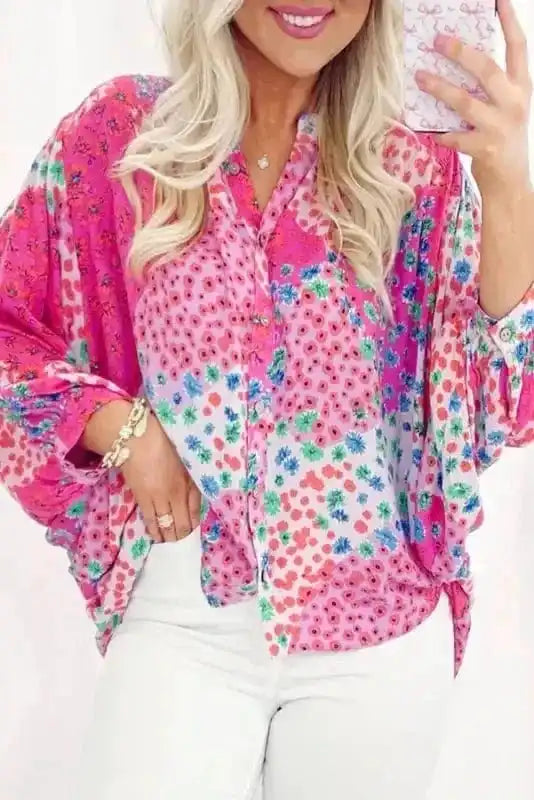 Shirts Rose Red / S / 100%Polyester Floral Fantasy Oversized Shirt