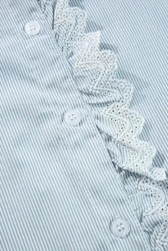 Shirts Sky Blue Striped Frill-Trim Shirt