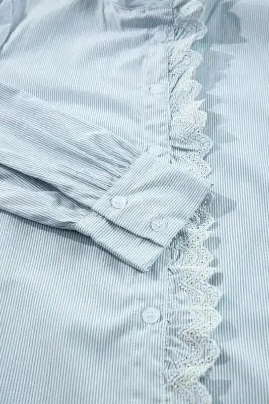 Shirts Sky Blue Striped Frill-Trim Shirt