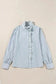 Shirts Sky Blue Striped Frill-Trim Shirt