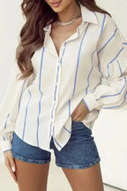 Shirts Striped Puff Sleeve Blouse – Flowy Bubble Shirt for Women