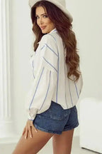 Shirts Striped Puff Sleeve Blouse – Flowy Bubble Shirt for Women