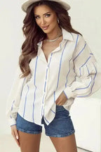 Shirts Striped Puff Sleeve Blouse – Flowy Bubble Shirt for Women