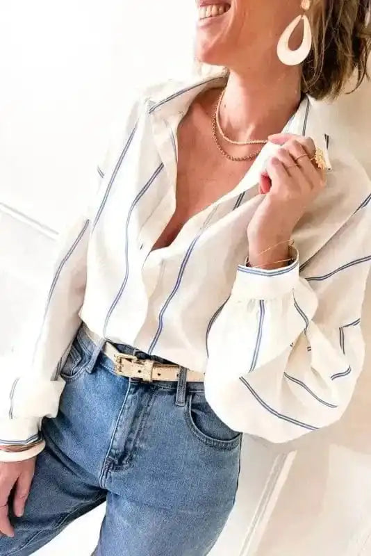 Shirts Striped Puff Sleeve Blouse – Flowy Bubble Shirt for Women