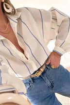 Shirts Striped Puff Sleeve Blouse – Flowy Bubble Shirt for Women