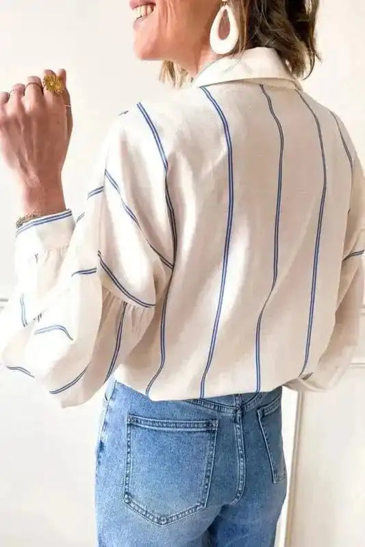 Shirts Striped Puff Sleeve Blouse – Flowy Bubble Shirt for Women