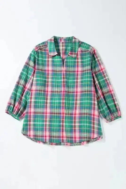 Green Plaid Comfort Casual Shirt Women UK styled as an effortless everyday smart-casual outfit — Fashionfitz