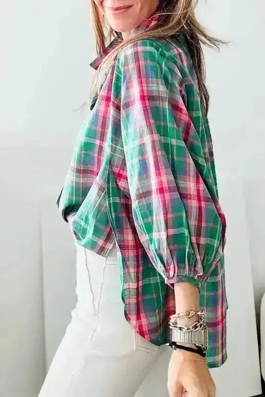 Close-up of Green Plaid Comfort Casual Shirt showing clean green plaid pattern and shirt collar detail — Fashionfitz